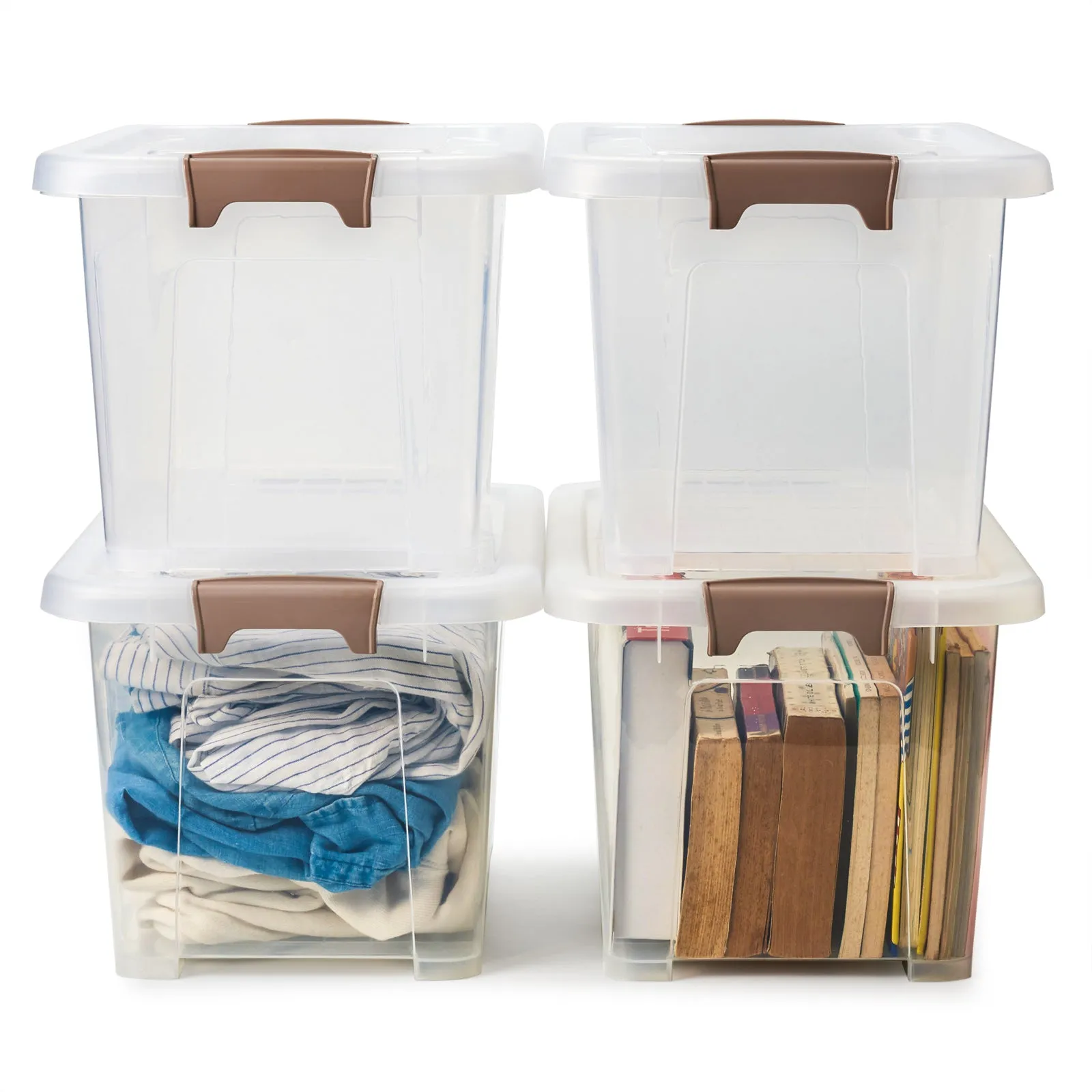 EZOWare 16.9 Quart Plastic Storage Container Bin with Lid, Clear Stackable Tote Storage Organizer Lidded Latch Box with Handles -15.4 x 11 x 9.45 inch/Set of 4